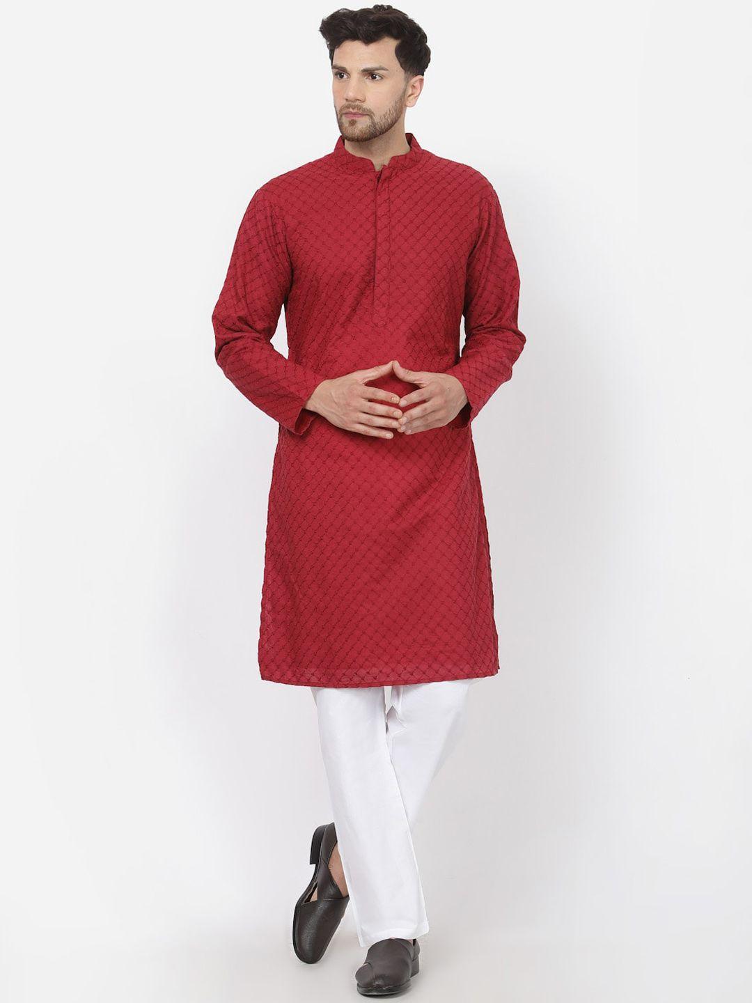 mohanlal sons geometric embroidered thread work mandarin collar cotton straight kurta