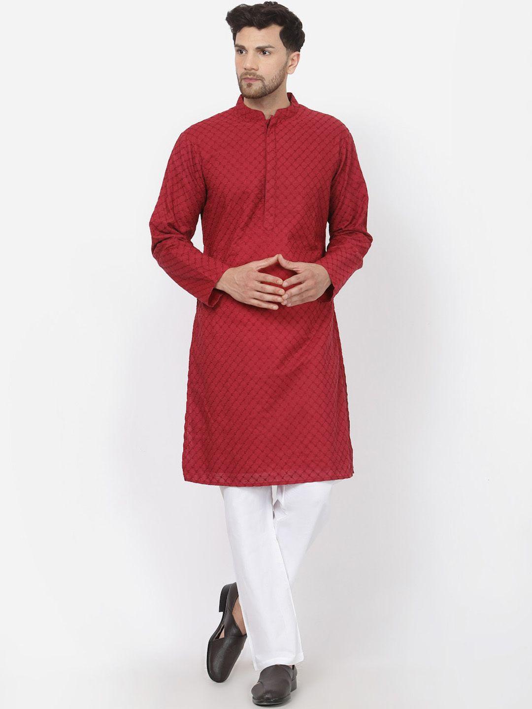 mohanlal sons geometric embroidered thread work pure cotton kurta with pyjamas