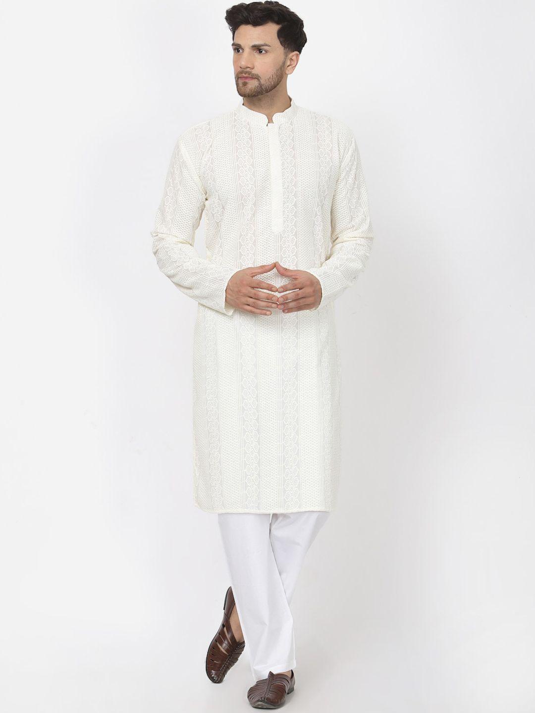 mohanlal sons geometric embroidered thread work straight pure cotton kurta
