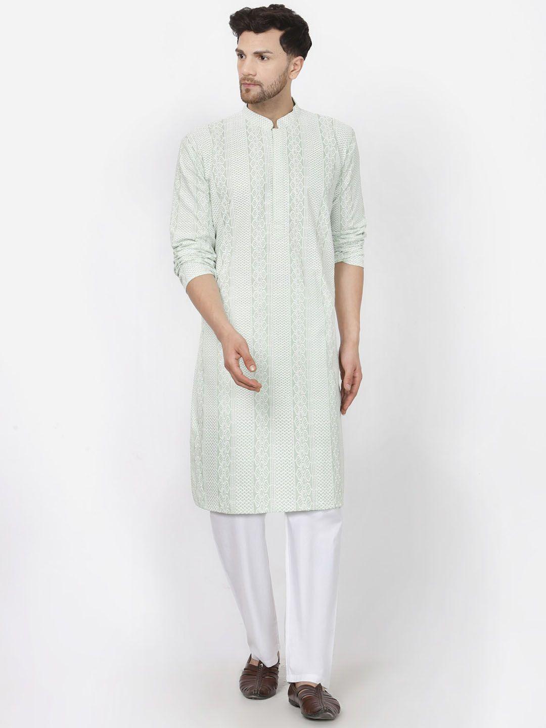 mohanlal sons geometric embroidered thread work straight pure cotton kurta