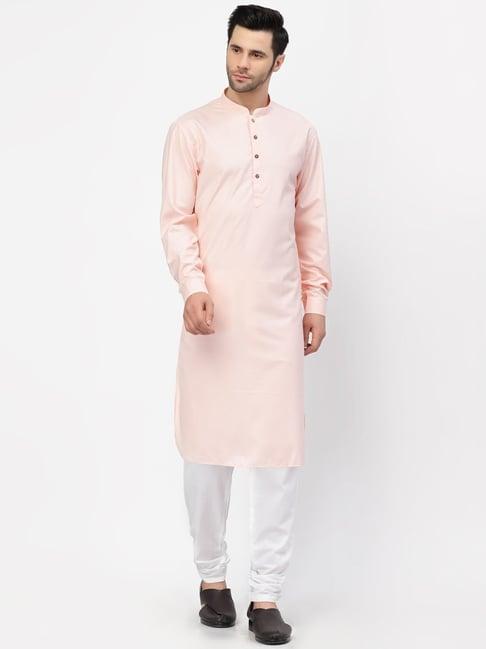 mohanlal sons light pink regular fit kurta with churidar set