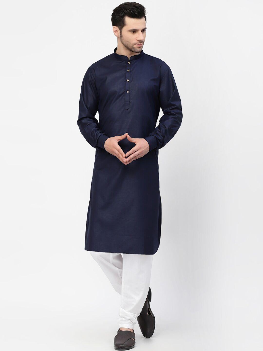 mohanlal sons men navy blue pure cotton kurta with pyjamas