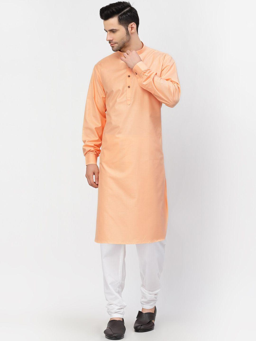 mohanlal sons men peach-coloured pure cotton kurta with churidar