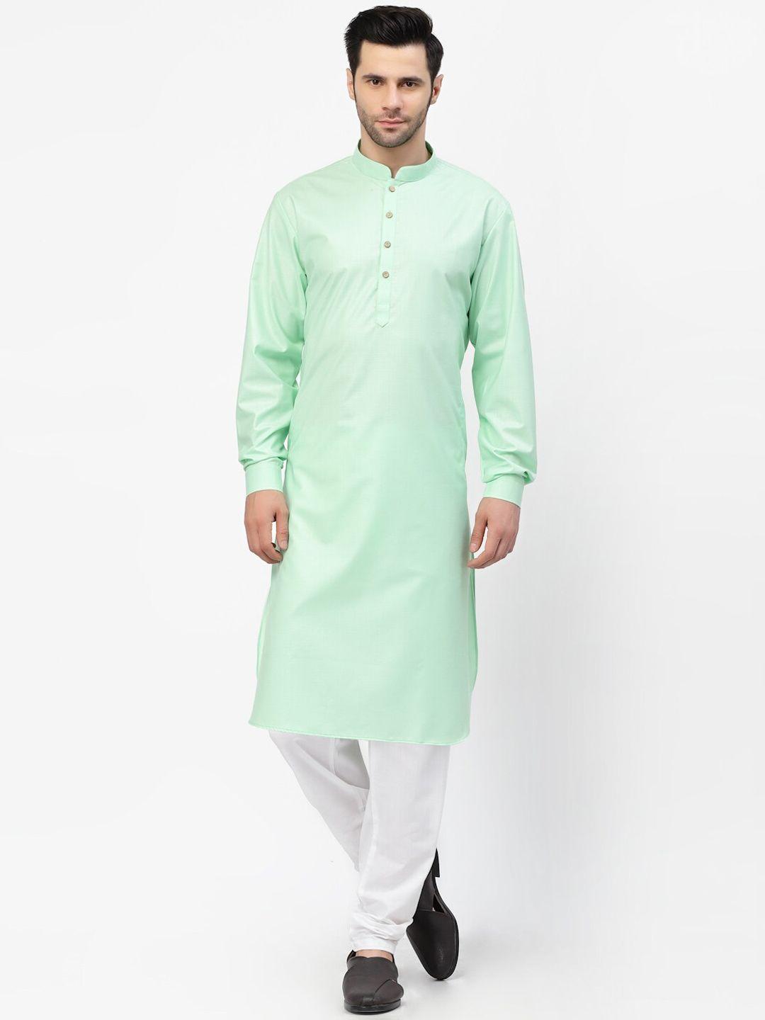 mohanlal sons men sea green pure cotton kurta with churidar