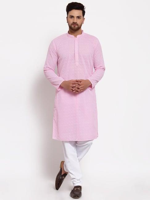 mohanlal sons pink & white regular fit embroidered kurta bottom set