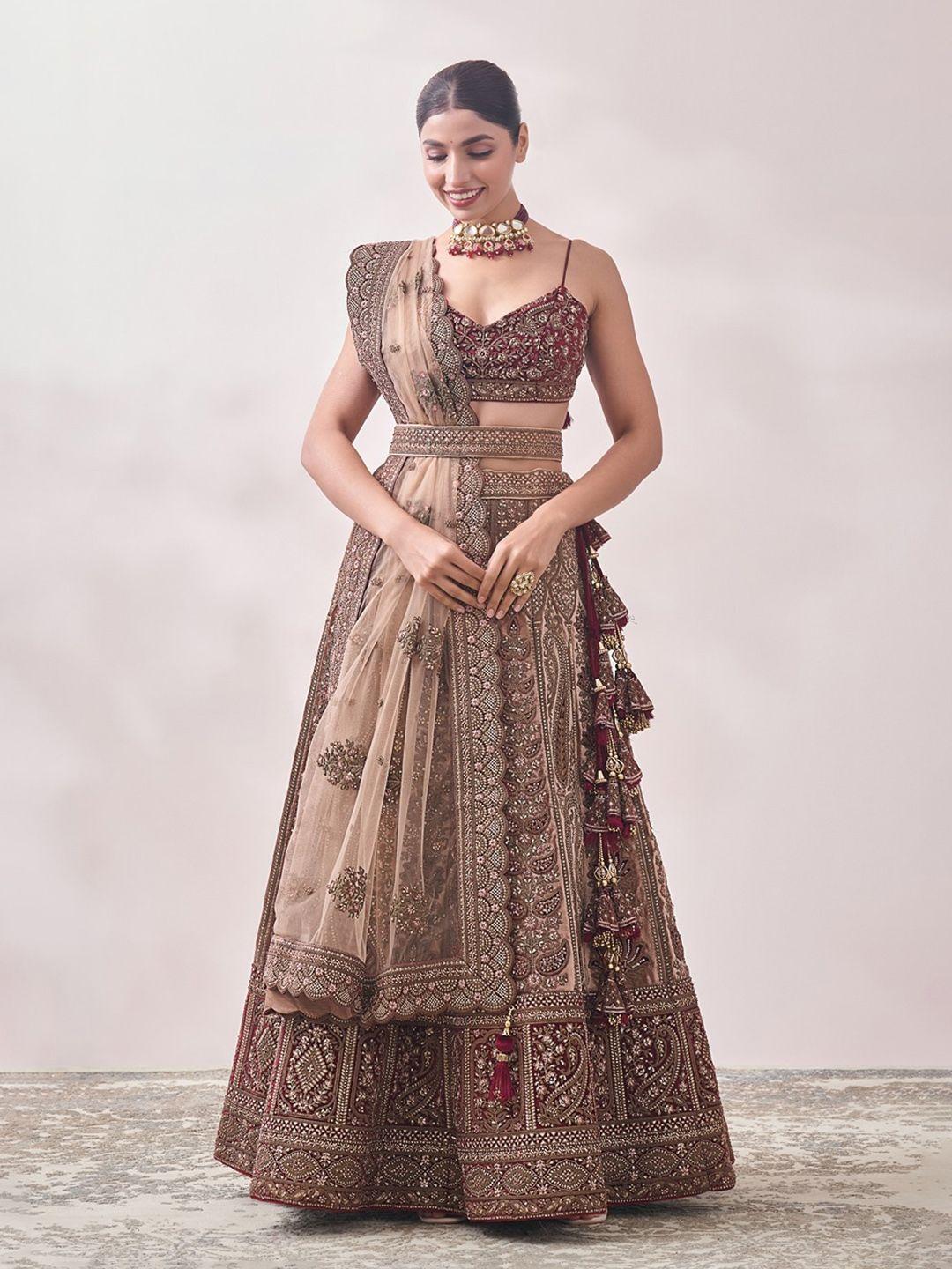 mohey embroidered semi-stitched lehenga & unstitched blouse with dupatta