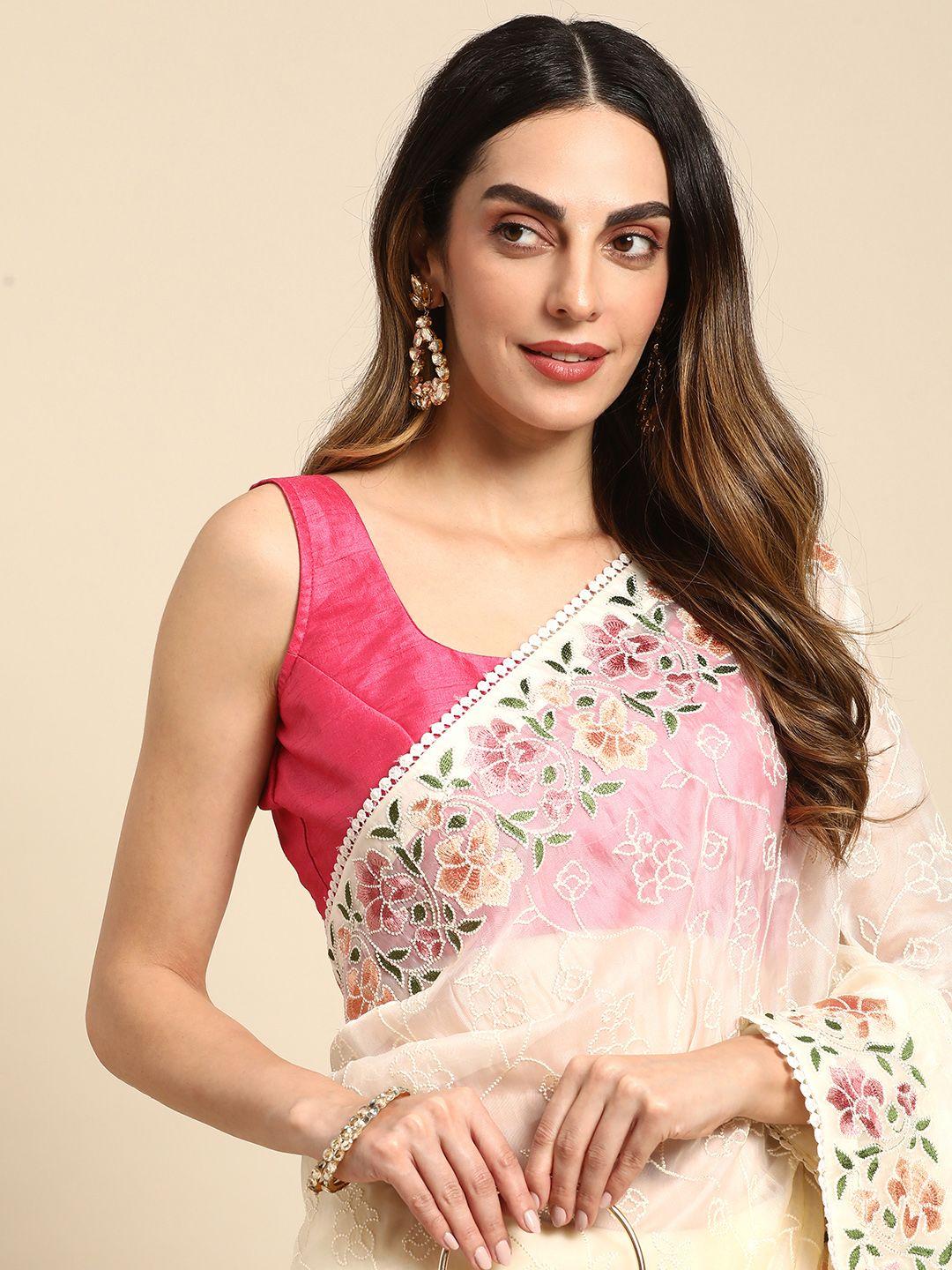 mohey floral embroidered net saree