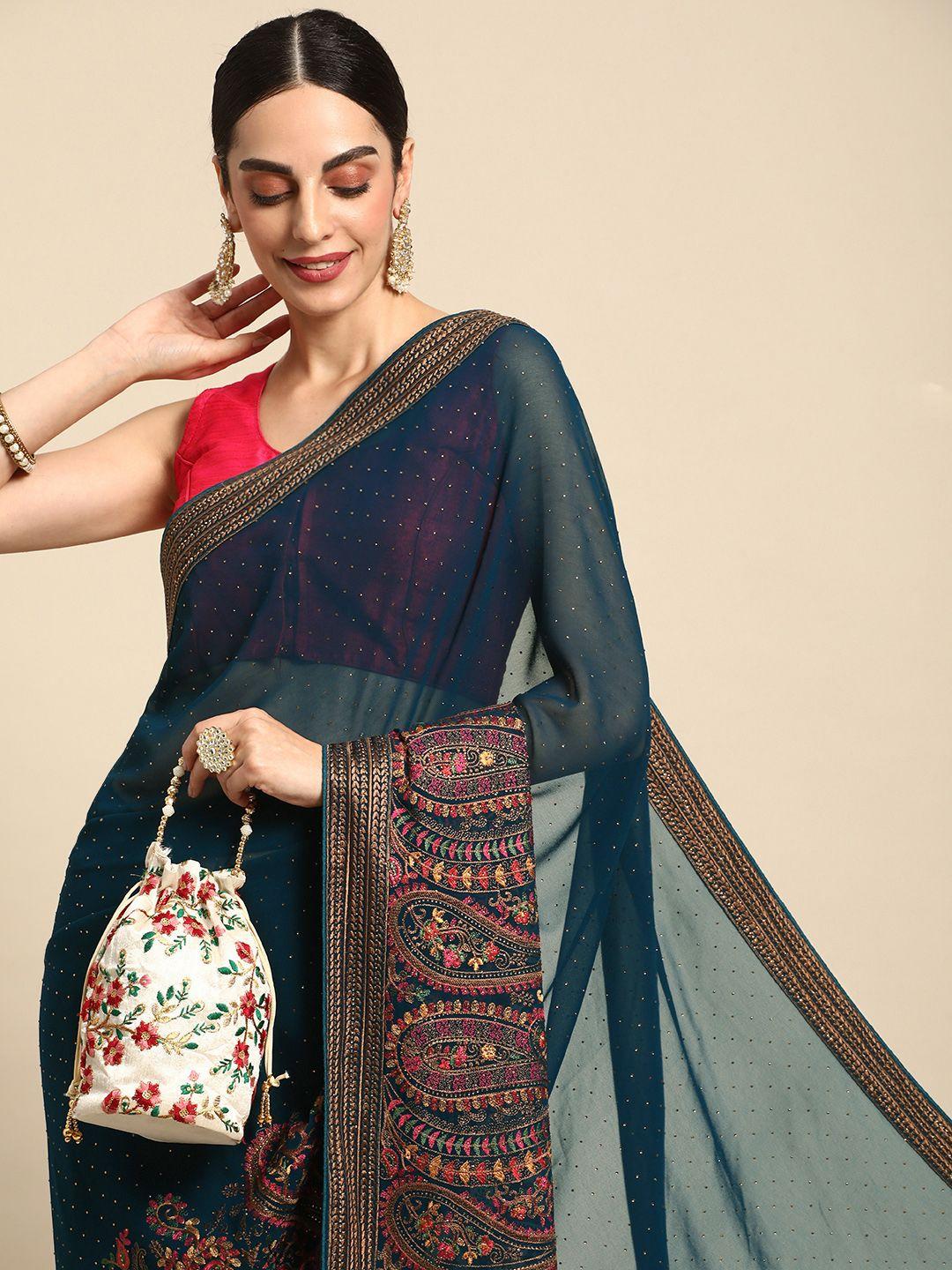 mohey paisley embroidered poly georgette saree