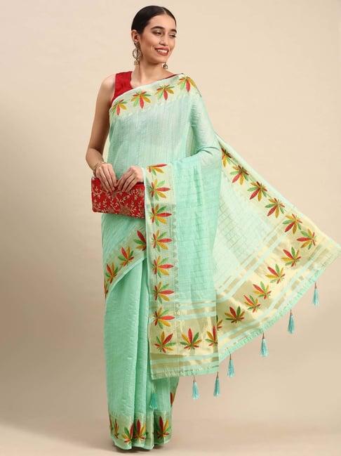 mohey blue embroidered saree with unstitched blouse