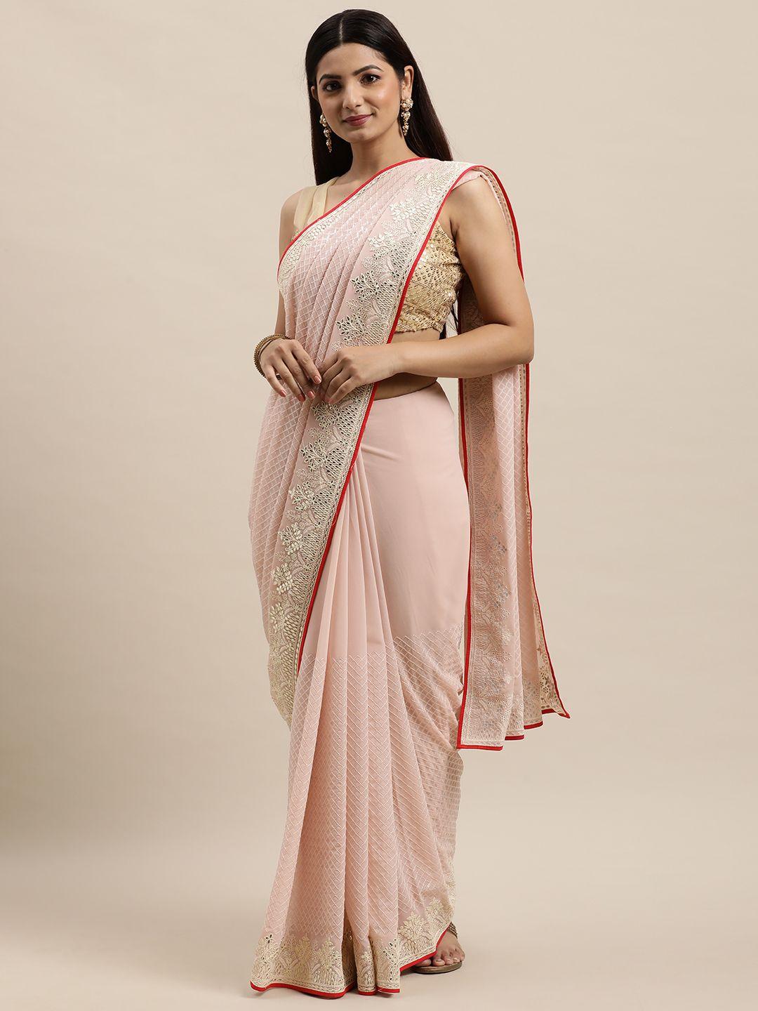 mohey dusty pink & silver embellished sequinned pure georgette saree