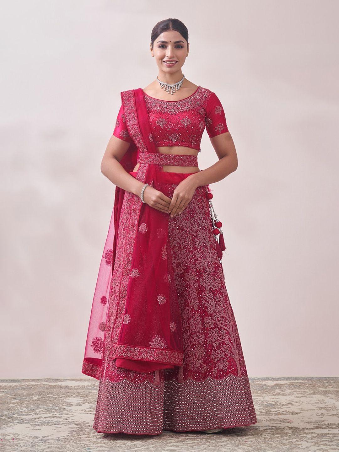 mohey embroidered beads and stones semi-stitched lehenga & unstitched blouse with dupatta