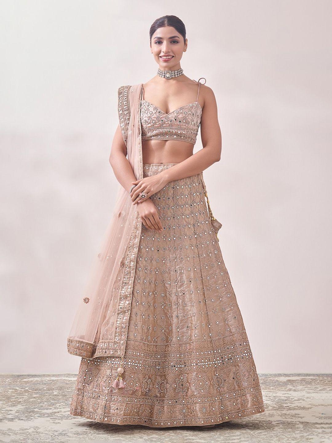 mohey embroidered semi-stitched lehenga & unstitched blouse with dupatta