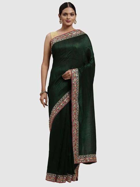 mohey green silk embroidered saree with unstitched blouse