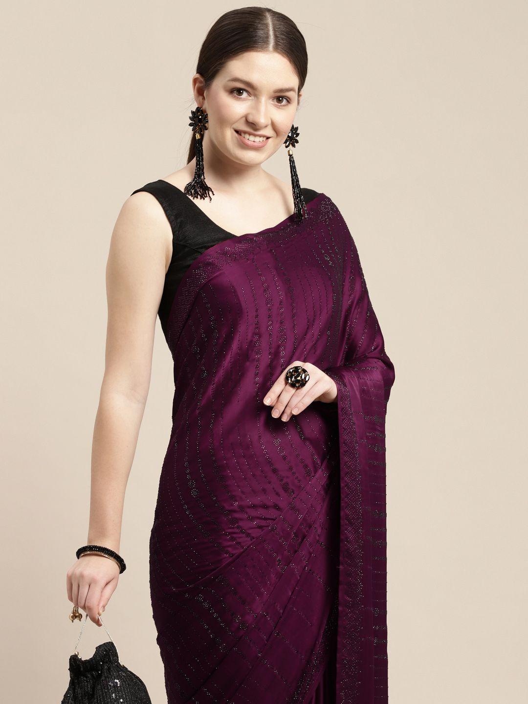 mohey maroon embellished beads and stones satin saree