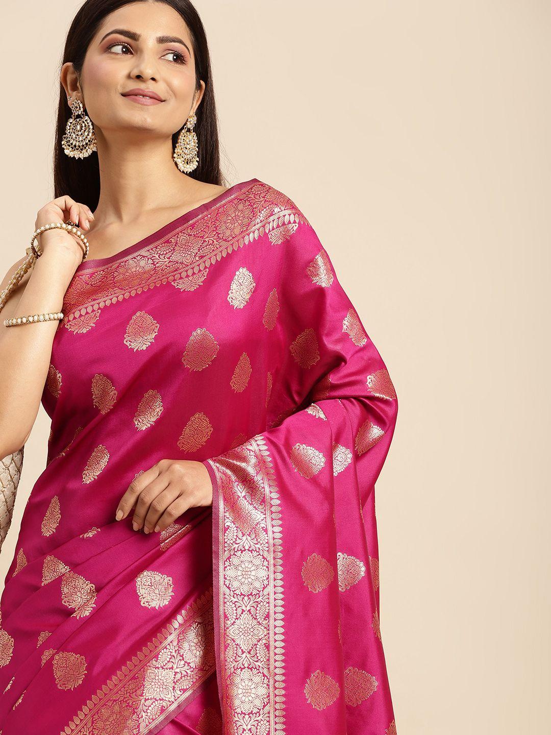 mohey pink & gold-toned ethnic motifs art silk saree
