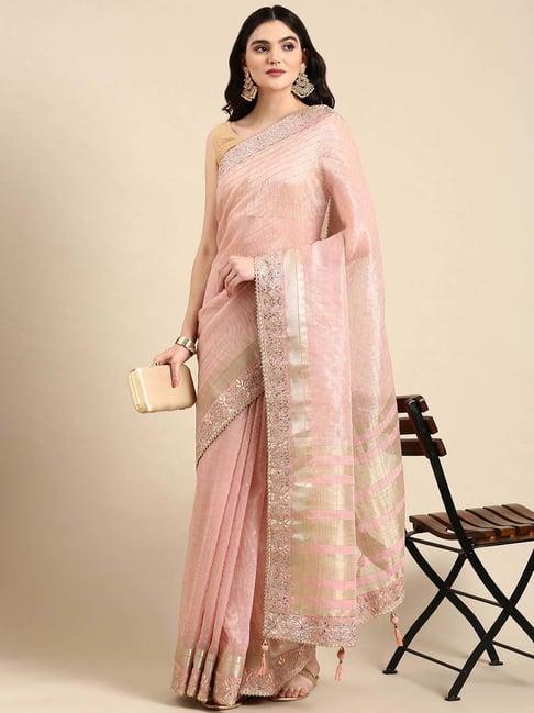 mohey pink silk embroidered saree with unstitched blouse