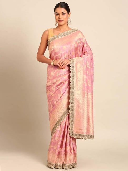 mohey pink silk embroidered saree with unstitched blouse