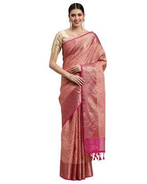 mohey pink weave art silk saree with border