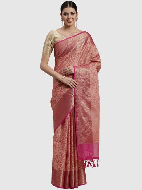 mohey pink woven saree with unstitched blouse