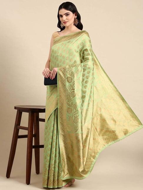 mohey pista green silk woven saree with unstitched blouse