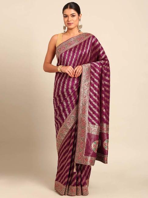 mohey wine silk embroidered saree with unstitched blouse