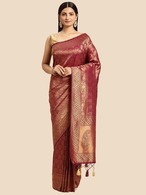 mohey wine woven saree with blouse