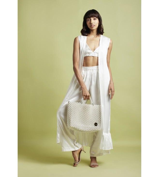 moihno oyster white kloe overlay with palazzo and strappy bralette