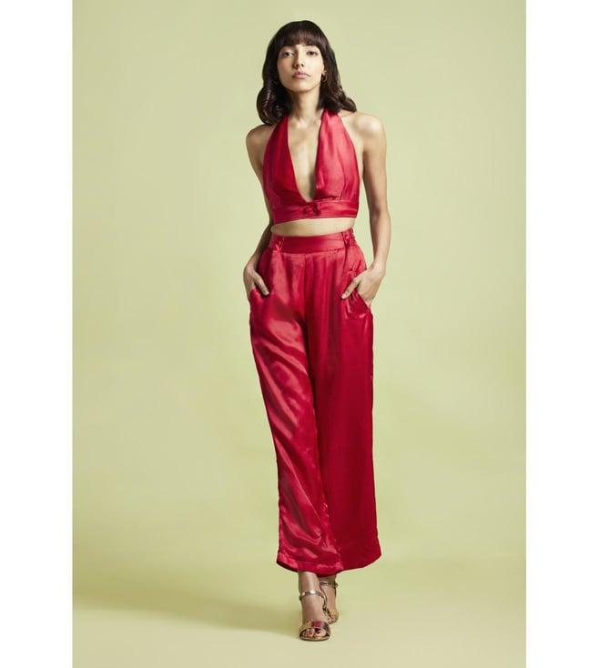 moihno scarlet red core renata pleated pant