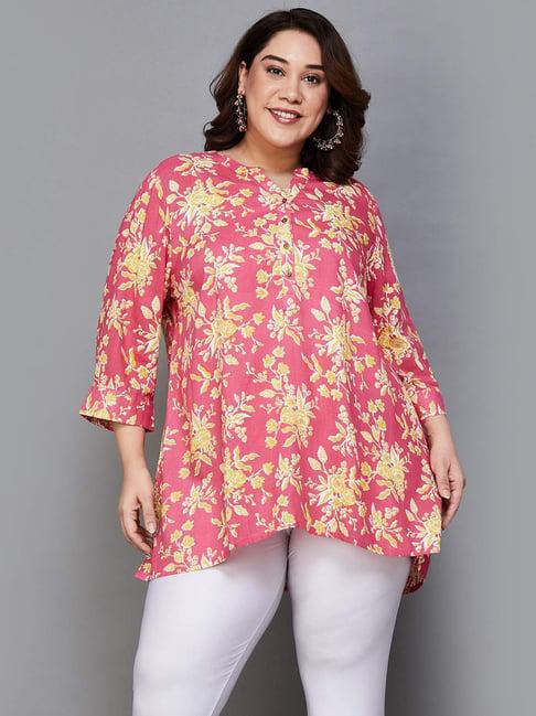 moiree by lifestyle pink floral print a line kurti