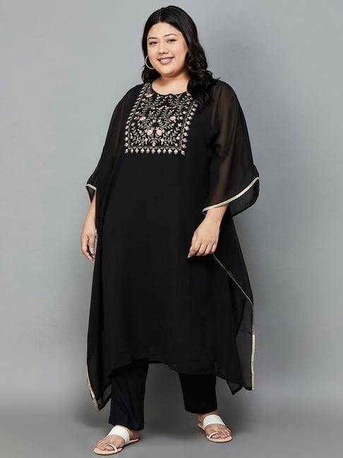 moiree by lifestyle black embroidered kaftan pant set with inner