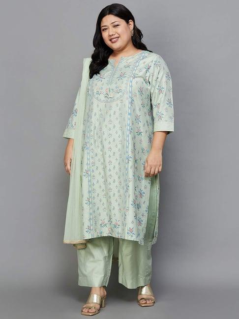 moiree by lifestyle grey printed kurta pant set with dupatta