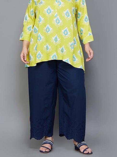 moiree by lifestyle navy cotton embroidered palazzos