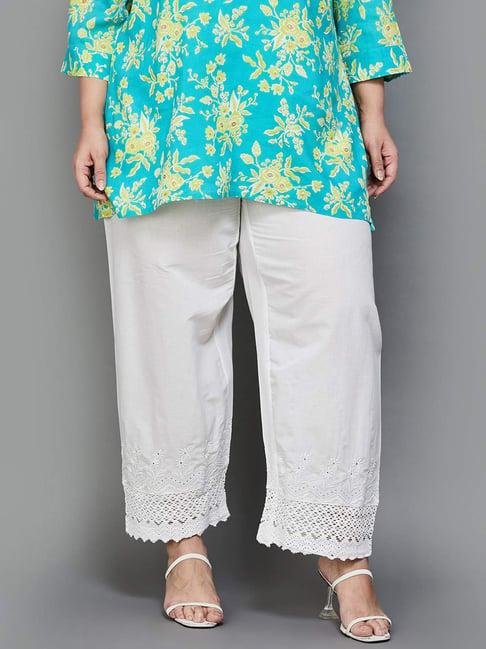 moiree by lifestyle off-white cotton embroidered palazzos