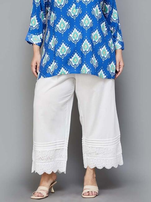 moiree by lifestyle off white cotton embroidered palazzos