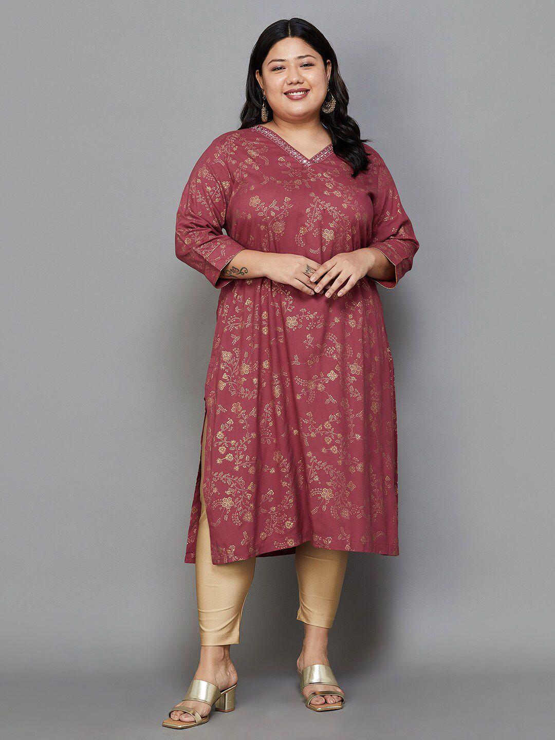 moiree by lifestyle plus size floral printed straight kurta