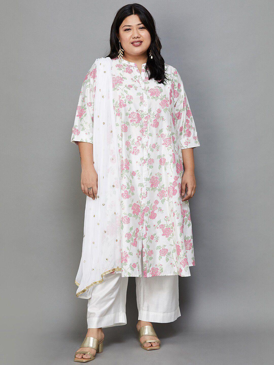 moiree by lifestyle round neck off white floral printed regular kurta set