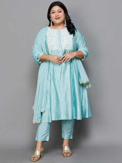moiree by lifestyle sky blue embroidered kurta pant set with dupatta