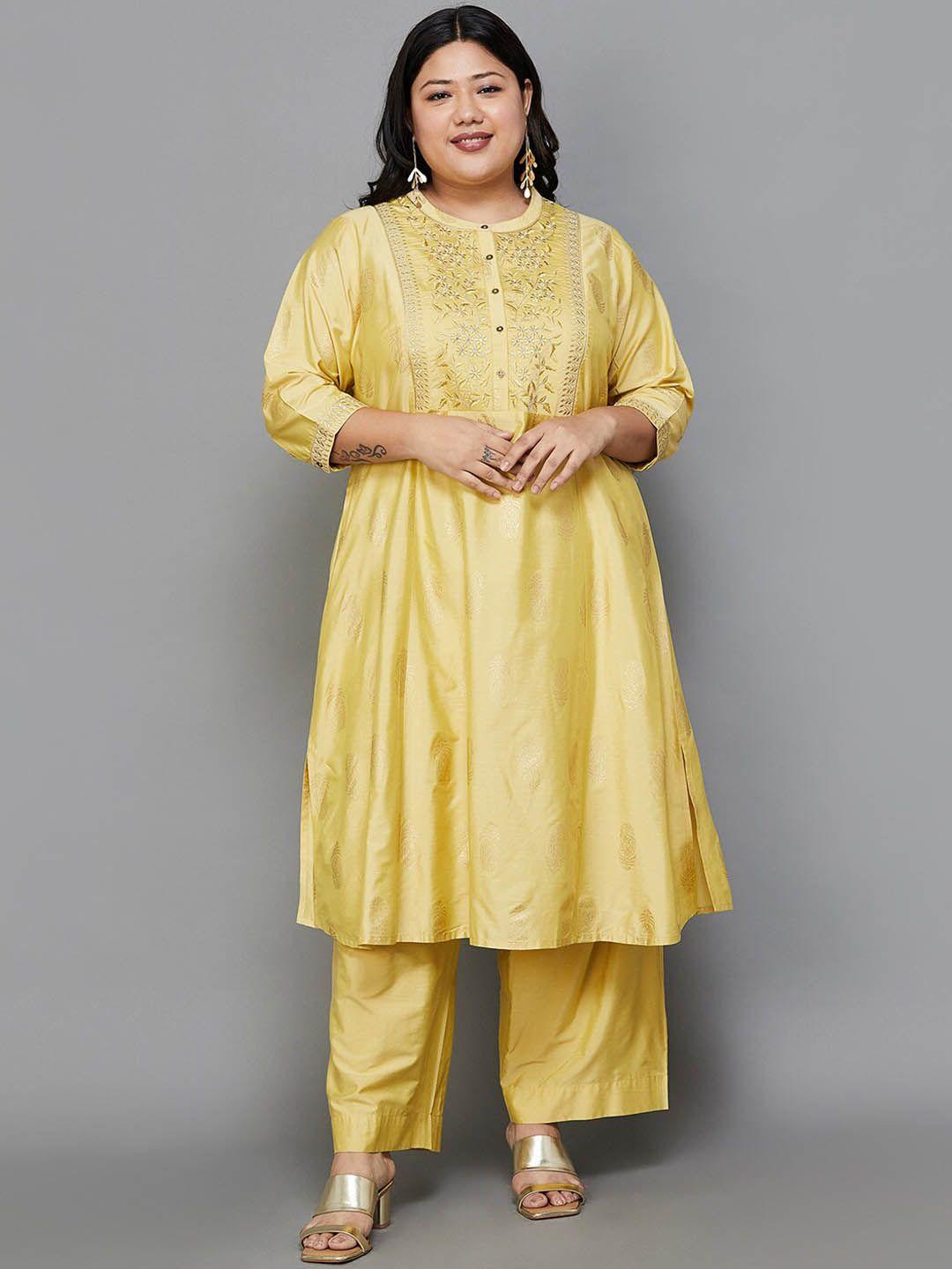 moiree by lifestyle women mustard yellow printed kurta with pyjamas & with dupatta