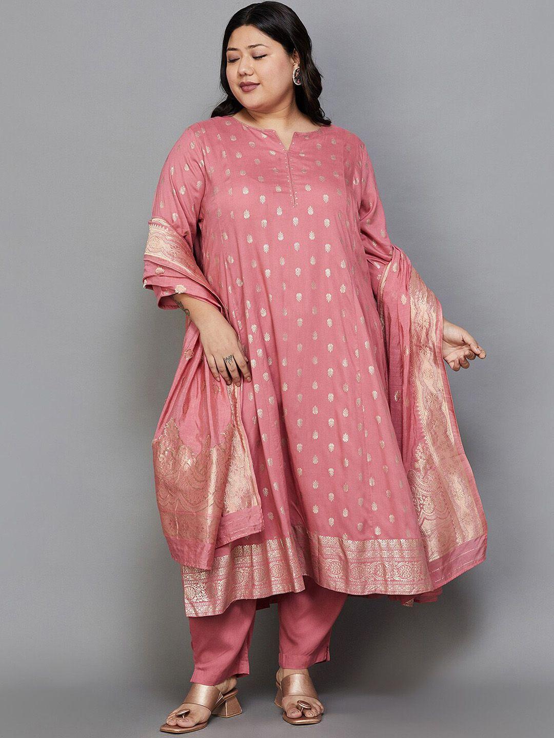 moiree by lifestyle women pink printed kurta with pyjamas & with dupatta