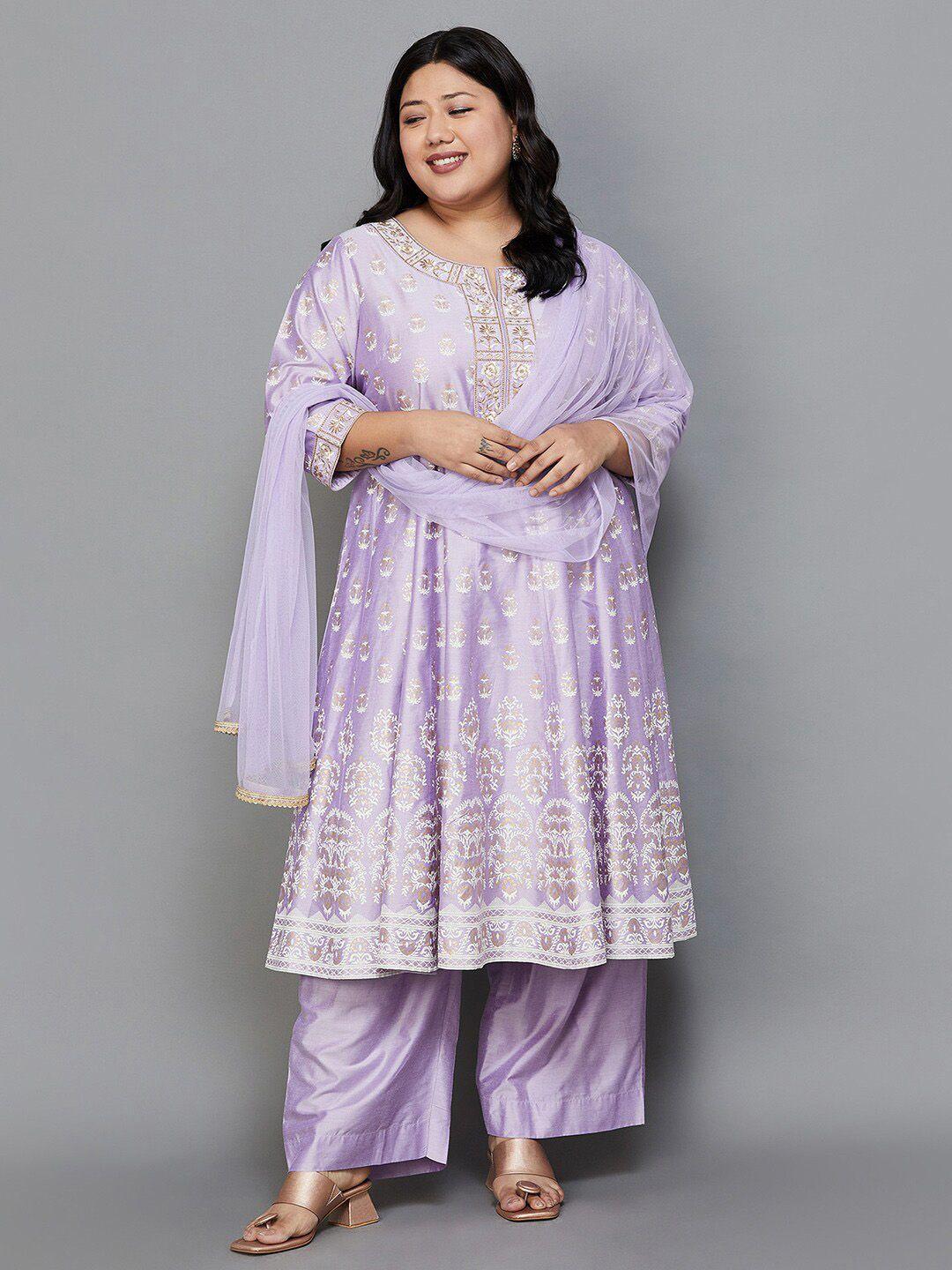 moiree by lifestyle women purple printed kurta with pyjamas & with dupatta