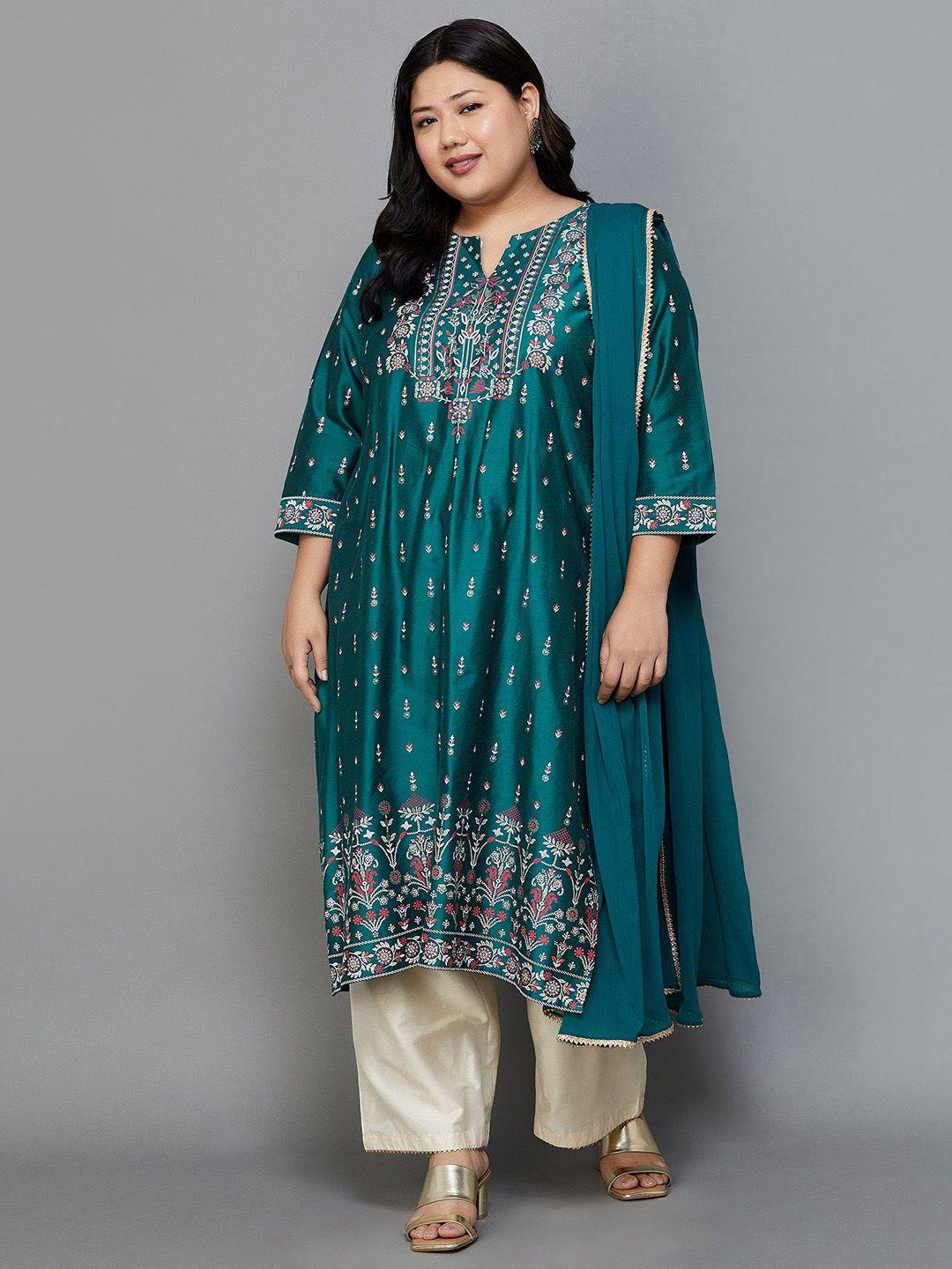 moiree by lifestyle women teal printed kurta with pyjamas & with dupatta