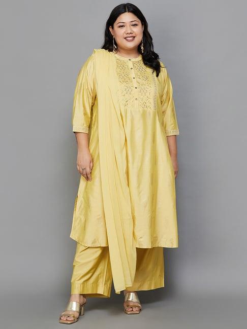 moiree by lifestyle yellow embroidered kurta palazzo set with dupatta