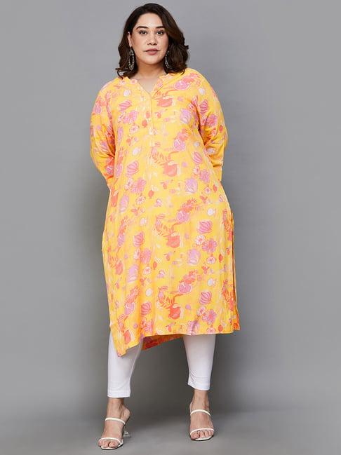 moiree by lifestyle yellow floral print straight kurta