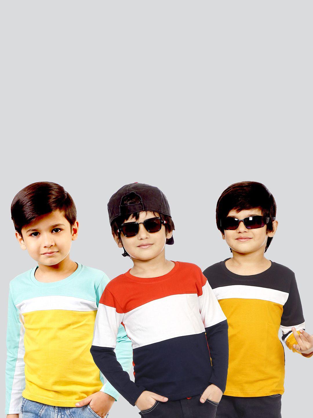 mojua boys pack of 3 colourblocked bio finish pure cotton t-shirt