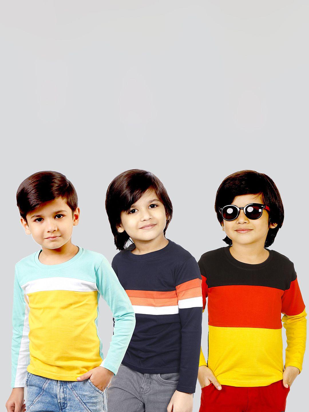 mojua boys pack of 3 colourblocked bio finish pure cotton t-shirt