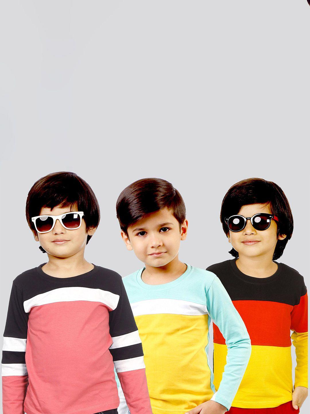 mojua boys pack of 3 colourblocked pure cotton t-shirts
