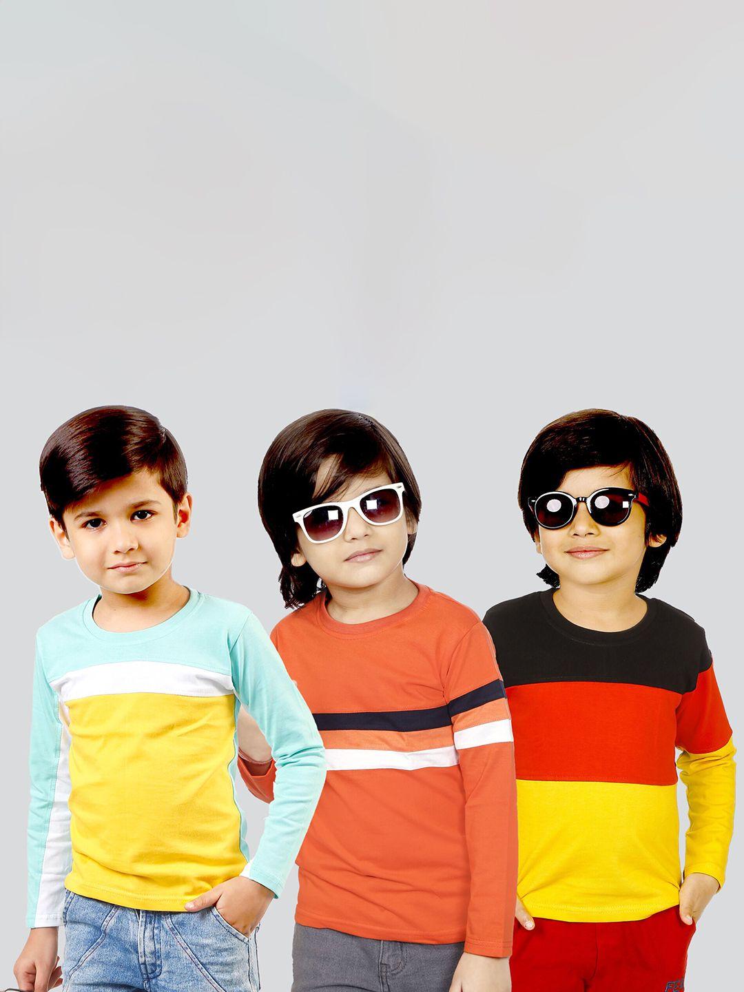 mojua boys pack of 3 striped bio finish pure cotton t-shirt