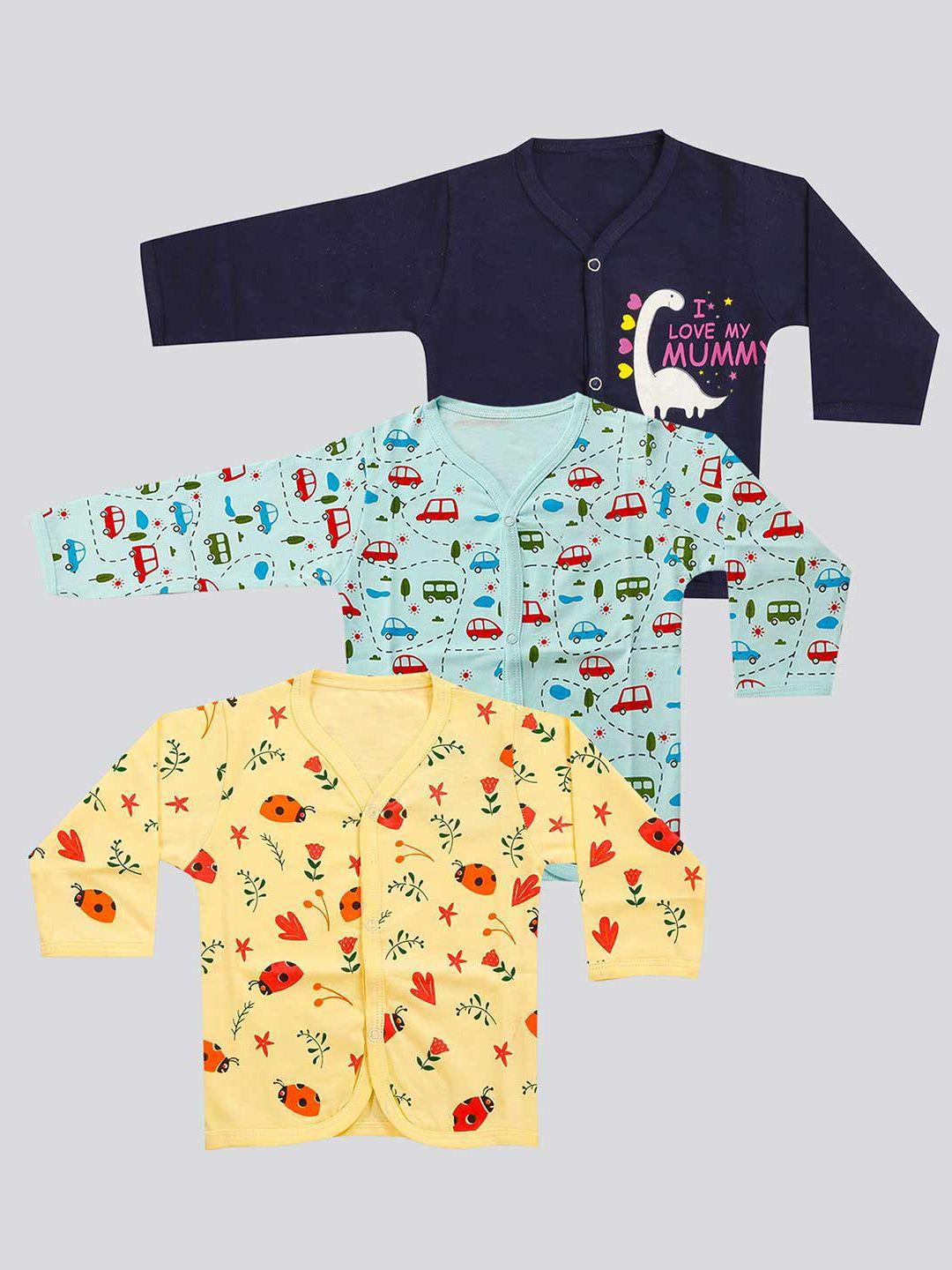 mojua kids navy blue floral 3 printed mandarin collar bio finish t-shirt