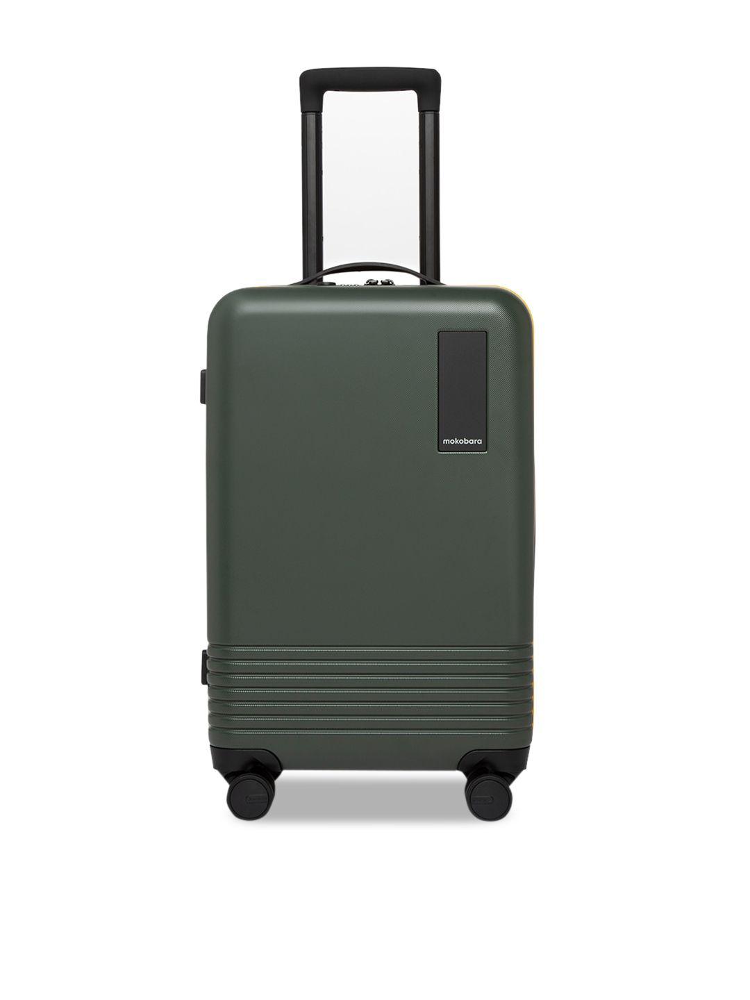 mokobara olive green textured cabin trolley suitcase