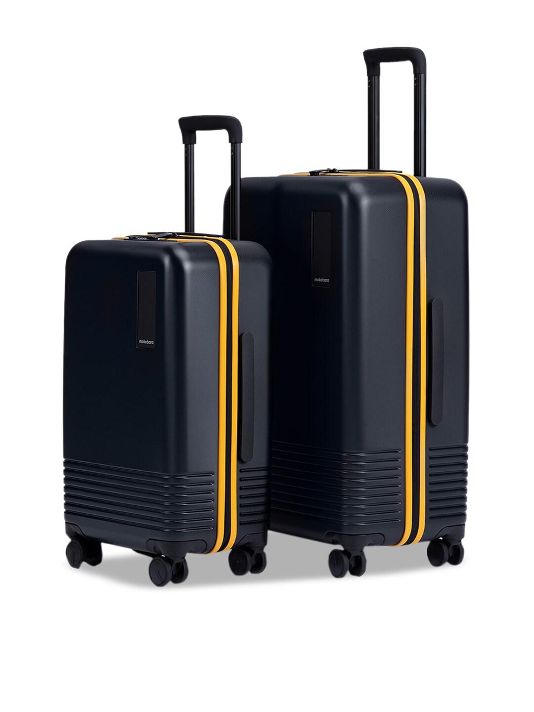mokobara set of 2 black solid trolley suitcase